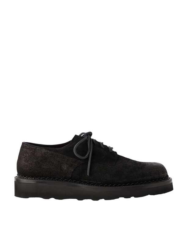 Photo: Yuketen - Military Plain Waxed-Suede Derby Shoes - Black