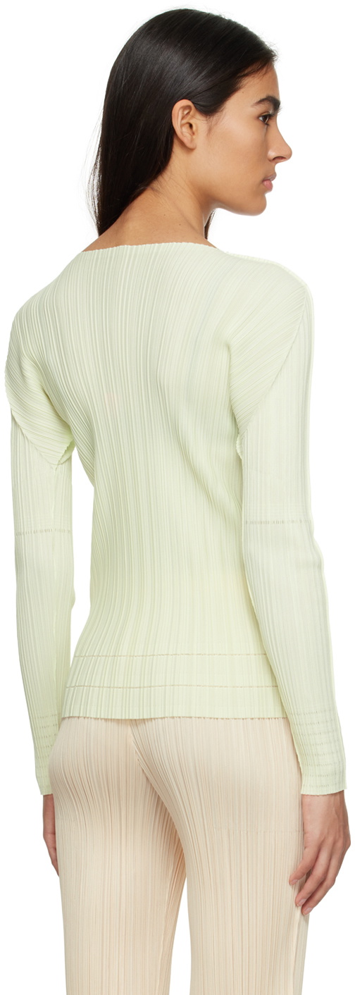 Pleats Please Issey Miyake Green Soft Pleats Long Sleeve T-Shirt