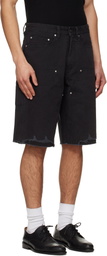 TONYWACK Black Hand Distressed HBT Double Knee Shorts
