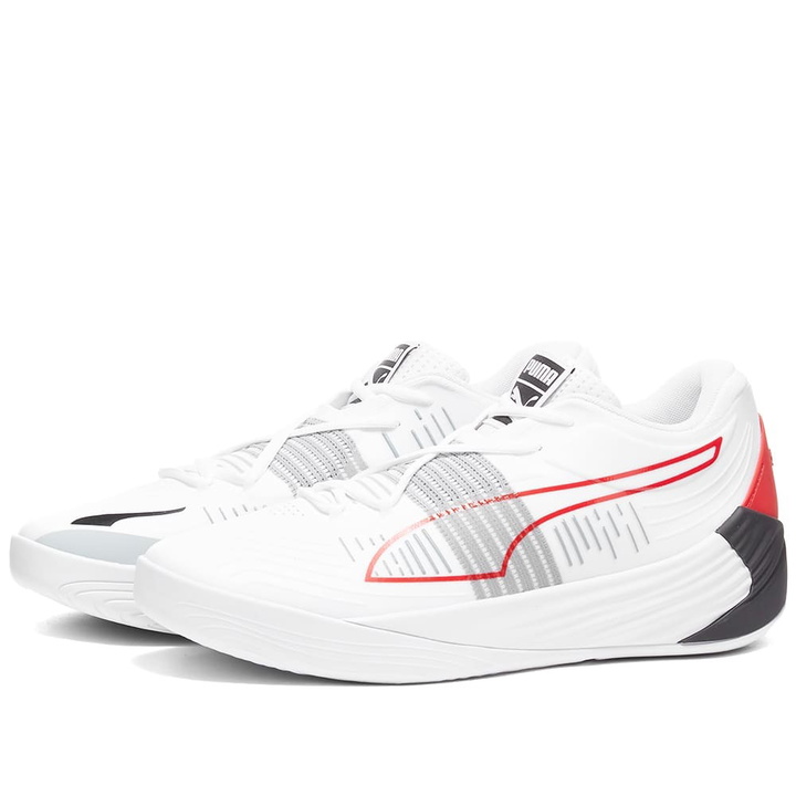 Photo: Puma Men's Hoops Fusion Nitro Sneakers in Puma White/High Risk Red