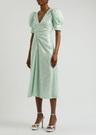 Rotate Birger Christensen Sequin-embellished Tulle Midi Dress Light Green