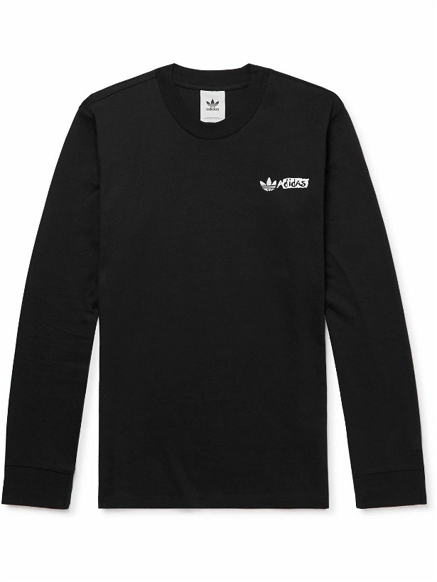Photo: adidas Originals - Logo-Embroidered Printed Cotton-Jersey T-Shirt - Black