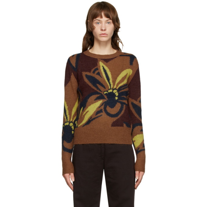 Dries Van Noten Brown Floral Oversized Sweater Dries Van Noten