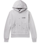 AMIRI - Paint-Splattered Logo-Print Mélange Fleece-Back Cotton-Jersey Hoodie - Gray