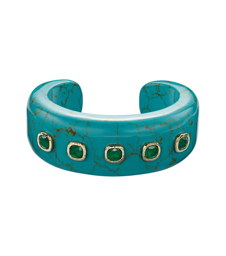 Photo: Octavia Elizabeth 18kt gold and turquoise cuff bracelet with emeralds