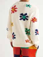 THE ELDER STATESMAN - Flower-Intarsia Organic Cotton Sweater - Neutrals - XS/S