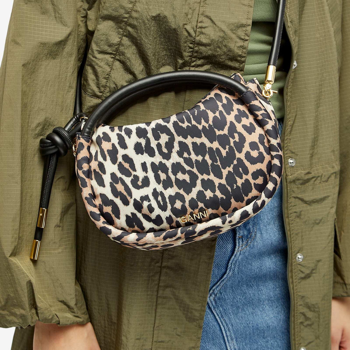 GANNI Women's Knot Mini Bag Print in Leopard GANNI