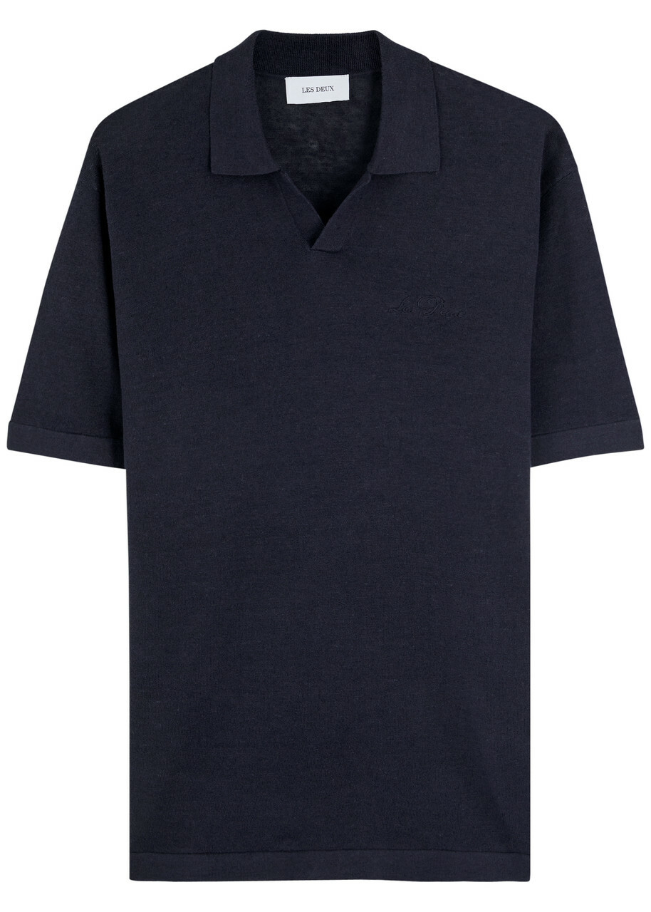 Les Deux Emmanuel Fine-knit Polo Shirt Navy