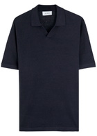 Les Deux Emmanuel Fine-knit Polo Shirt Navy