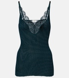 Saint Laurent Lace-trimmed ribbed-knit silk tank top