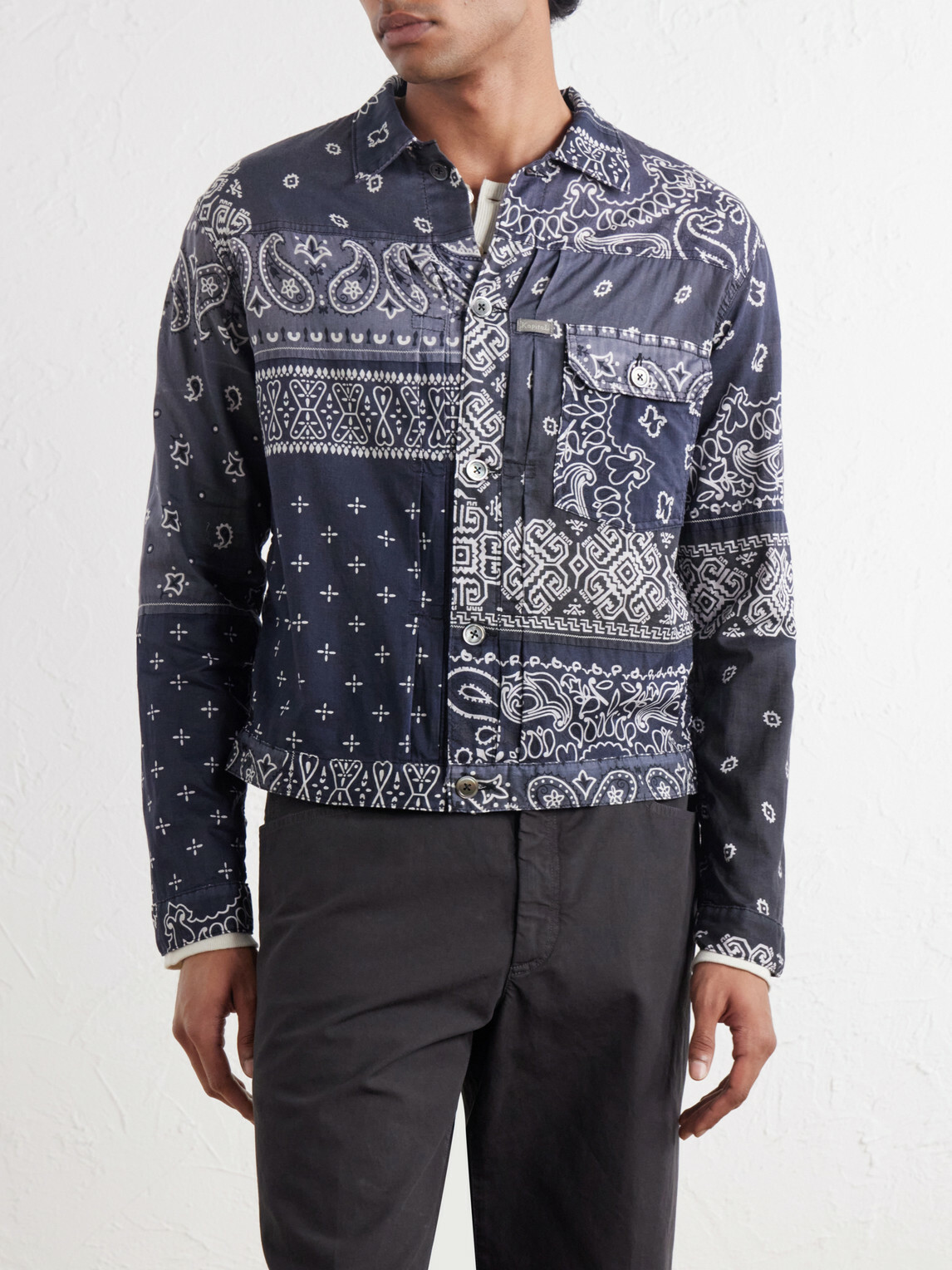 KAPITAL - Bandana-Print Patchwork Cotton Overshirt - Blue
