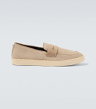 Canali Woven suede-trimmed penny loafers