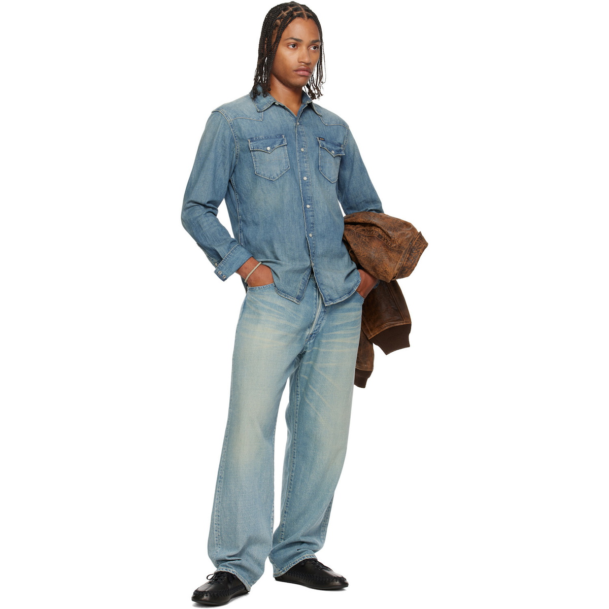 Polo Ralph Lauren Blue Slub Denim Western Shirt
