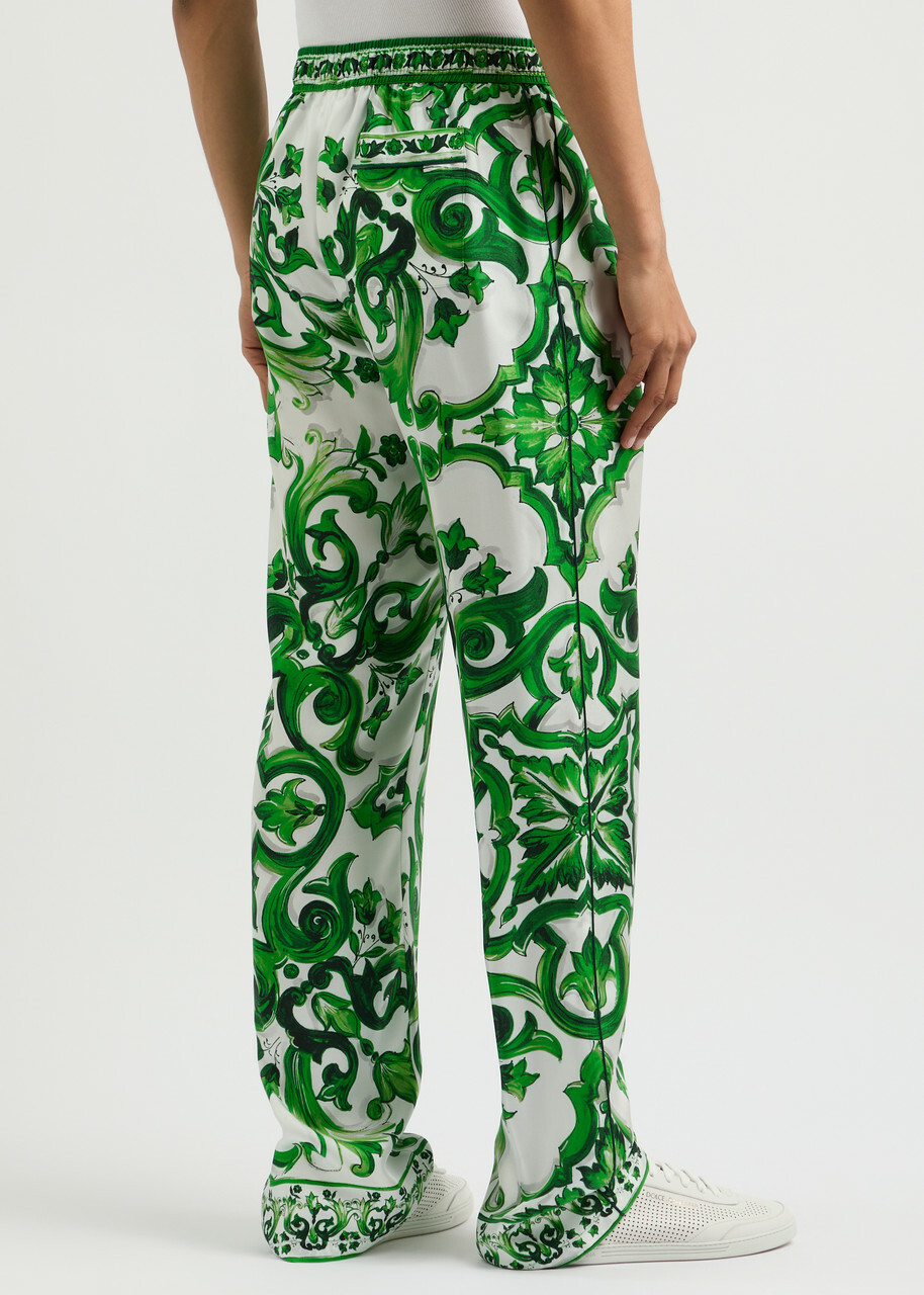パンツ Dolce & Gabbana Silk Trousers With Maiolica Print Silk twill pants with majolica print in Multicolor for Women