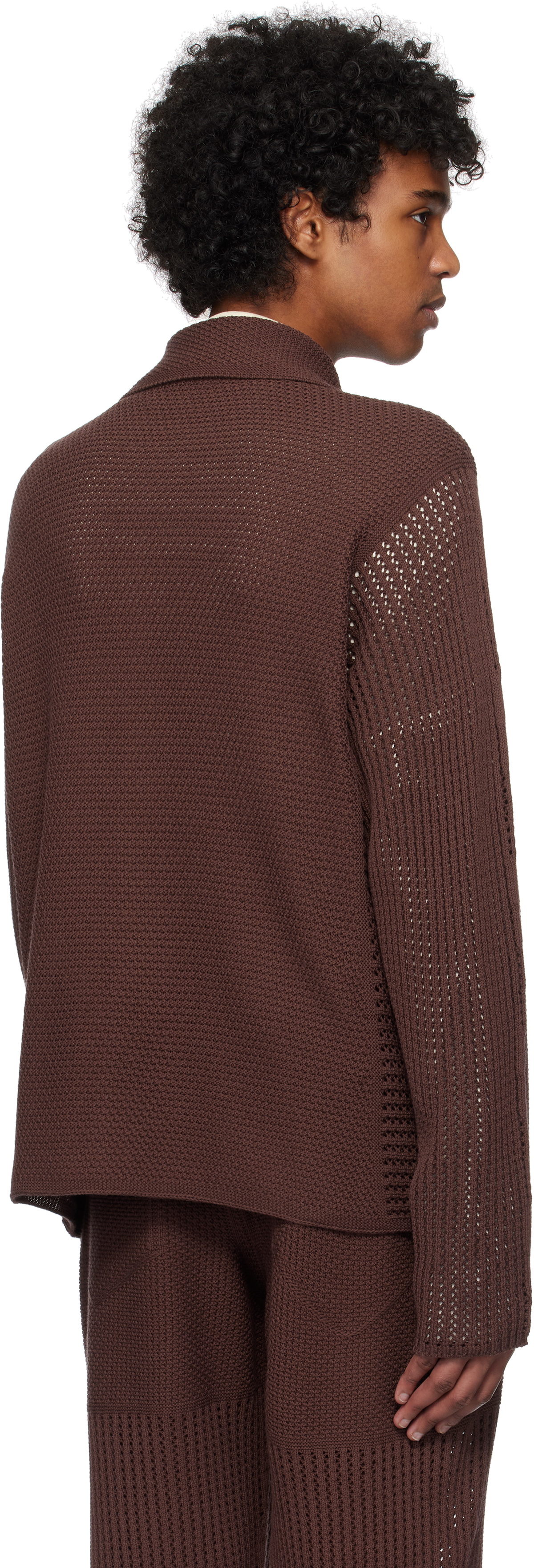 HOMME PLISSÉ ISSEY MIYAKE Brown Rustic Knit Cardigan Homme Plisse