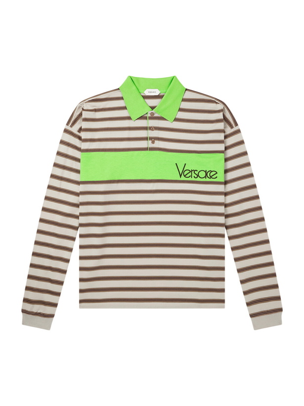 Photo: Versace - Polo Striped Cotton Jersey Polo Shirt - Neutrals