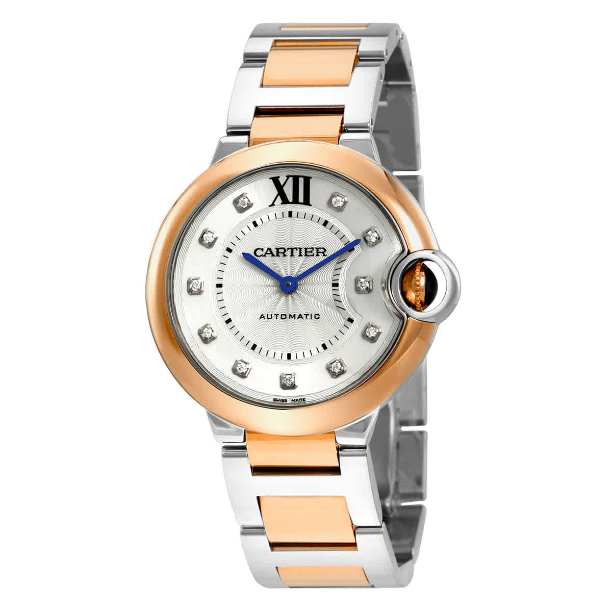 Cartier Ballon Bleu Automatic Silver Diamond Dial Steel and 18K Pink Gold Ladies Watch W3BB0007