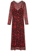Never Fully Dressed Soho Cherry-print Mesh Midi Dress Black Red