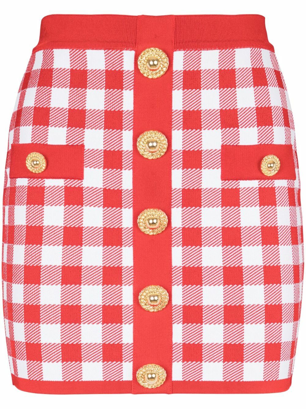 BALMAIN - Vichy Buttoned Mini Skirt Balmain