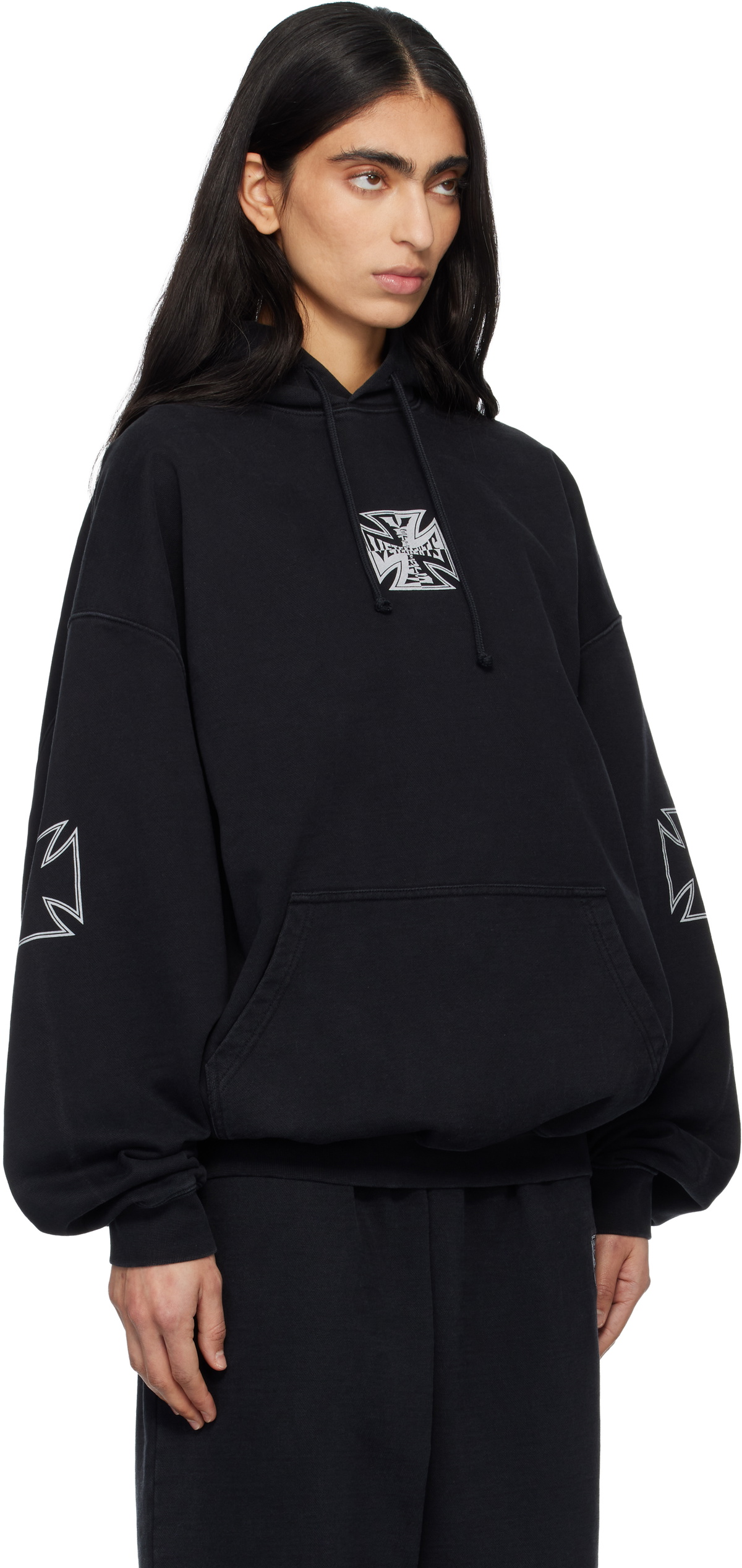 VETEMENTS Black Triple Biker Cross Logo Hoodie