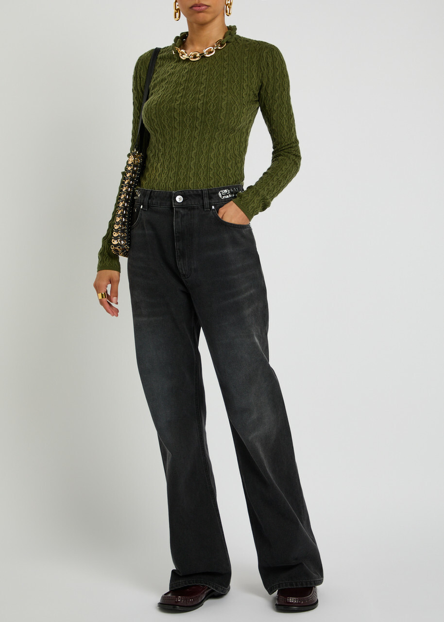Rabanne Chain-embellished Cable-knit Jumper Khaki