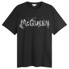 Alexander McQueen Men's Waxed Floral Graffiti Print T-Shirt in Black/Grey