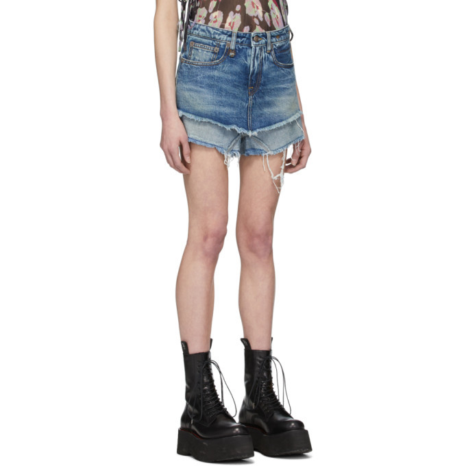 R13 Blue Double Layer Denim Shorts R13