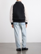 Golden Bear - Collared Raglan Leather Trimmed Wool-Blend Bomber Jacket - Black