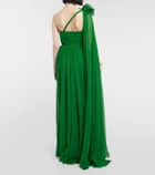 Elie Saab Corsage-detail one-shoulder silk gown