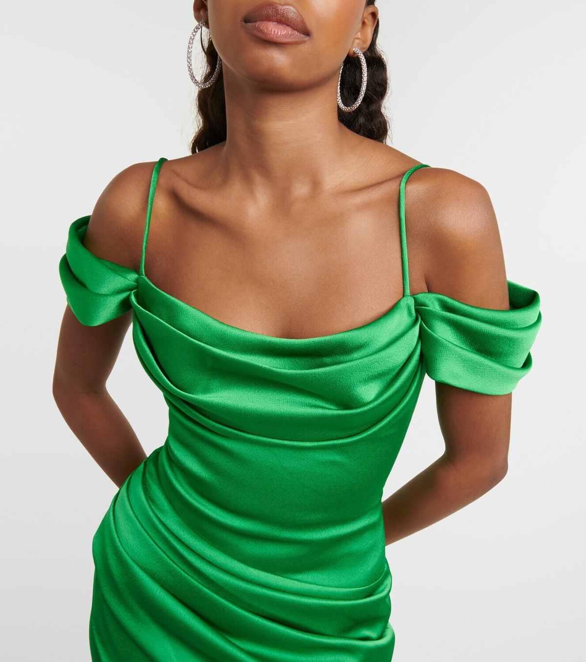 Rasario Draped off-shoulder satin midi dress