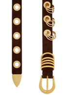 Dehanche Revenge Ring-embellished Suede Belt Chocolate