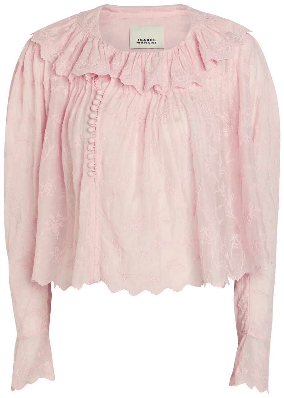 Isabel Marant Zelly Embroidered Cotton-blend Blouse Pink