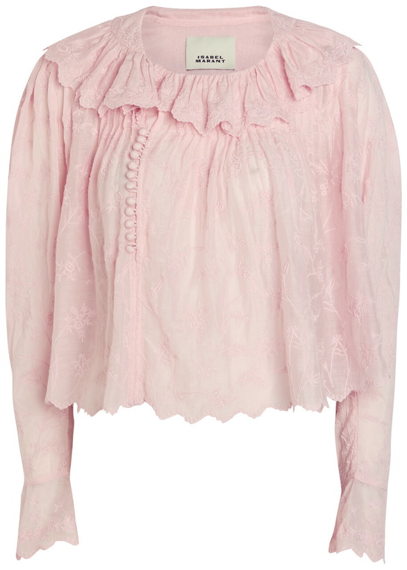 Photo: Isabel Marant Zelly Embroidered Cotton-blend Blouse Pink