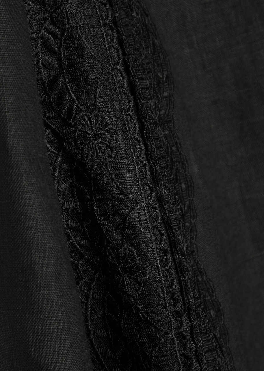 Staud Amalina Lace and Linen Midi Dress Black