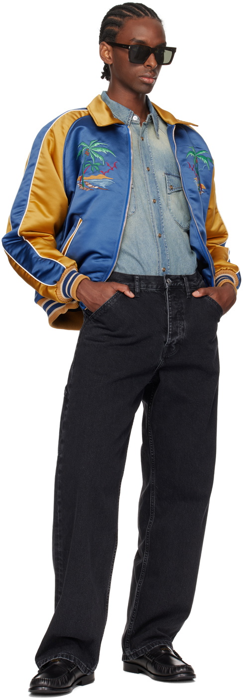 Rhude Blue & Yellow Palm Eagles Souvenier Bomber Jacket Rhude