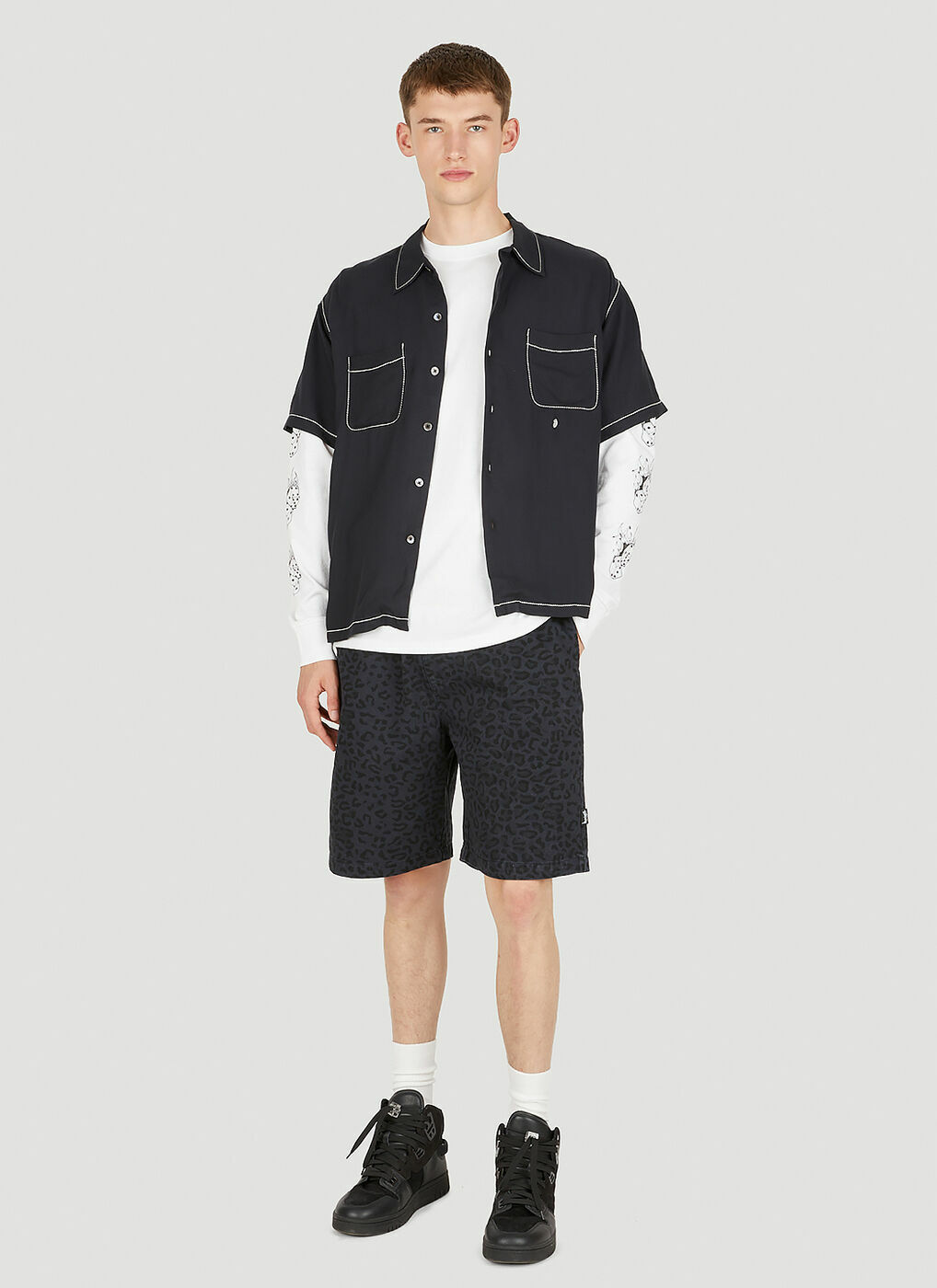 Contrast Pick Stitched Shirt in Black Stussy