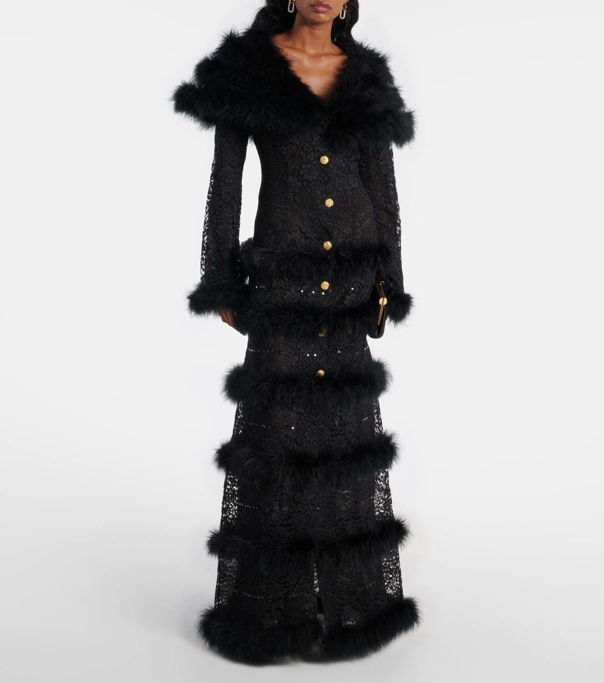 Alessandra Rich Feather-trimmed lace coat