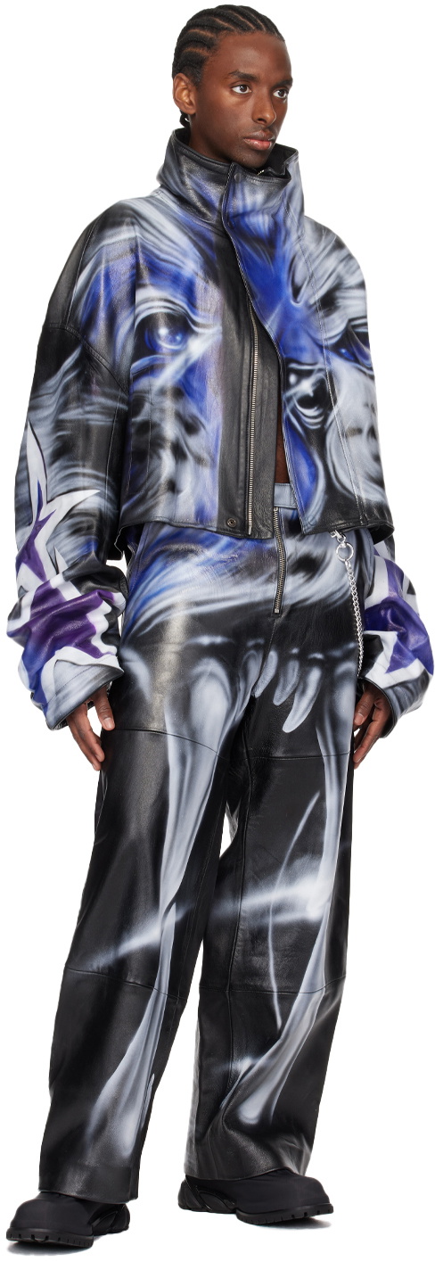 Gerrit Jacob SSENSE Exclusive Black & Blue Leather Jacket