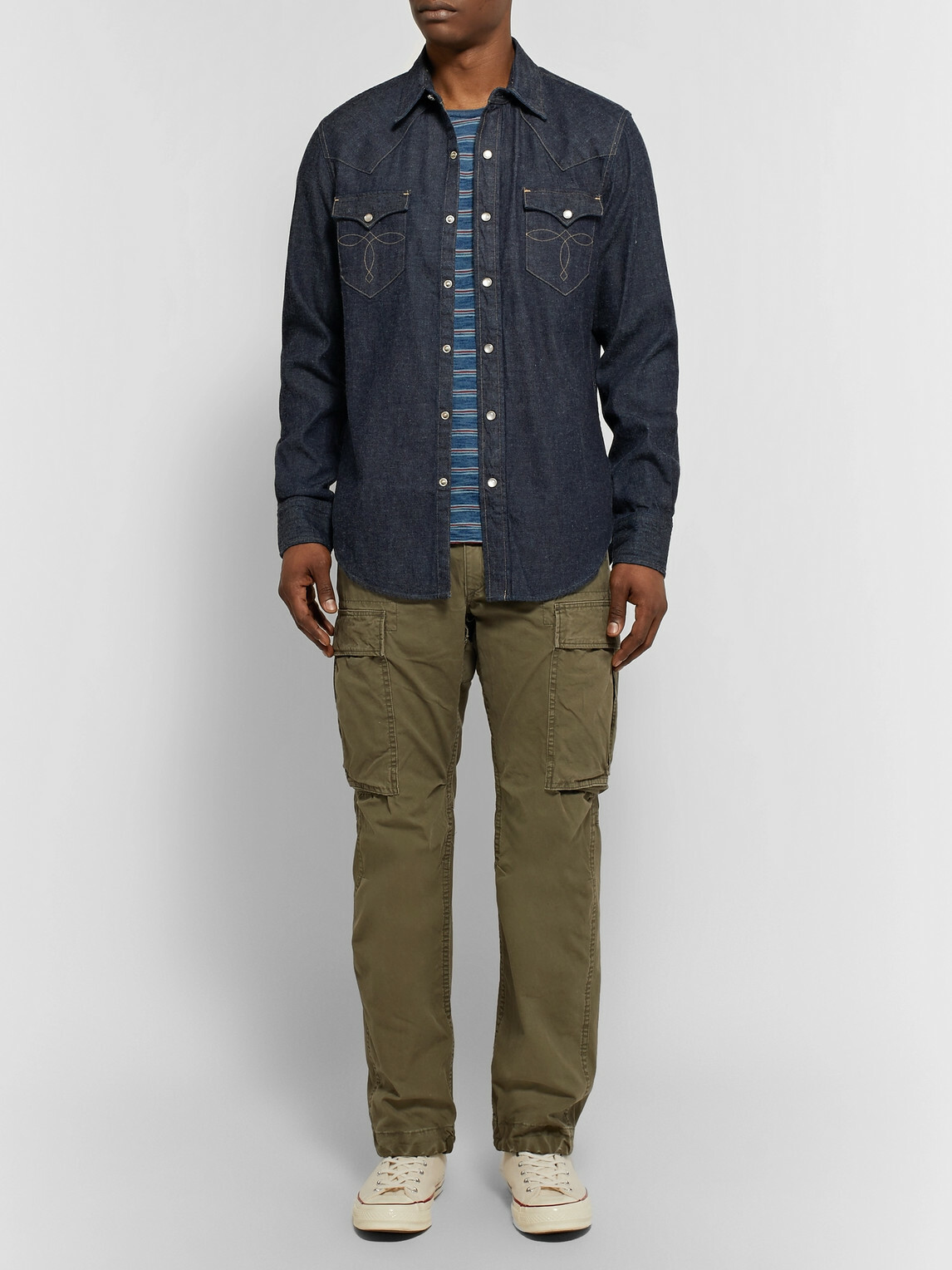RRL - Slim-Fit Denim Western Shirt - Blue
