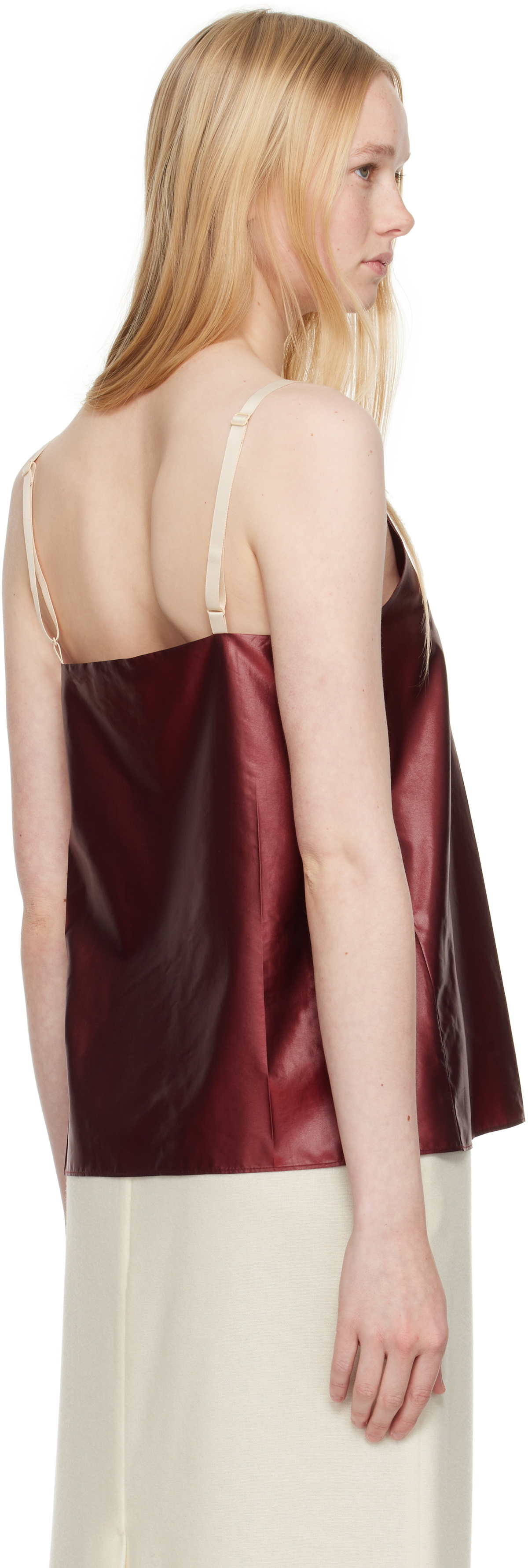Carven Red Pressed Silk Vest Top