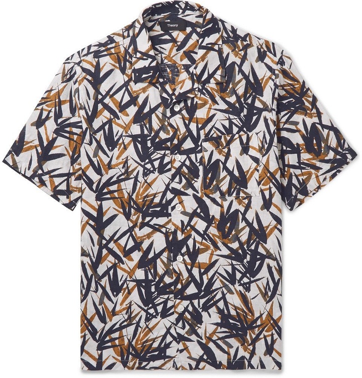 Photo: Theory - Daze Camp-Collar Printed Linen Shirt - Navy