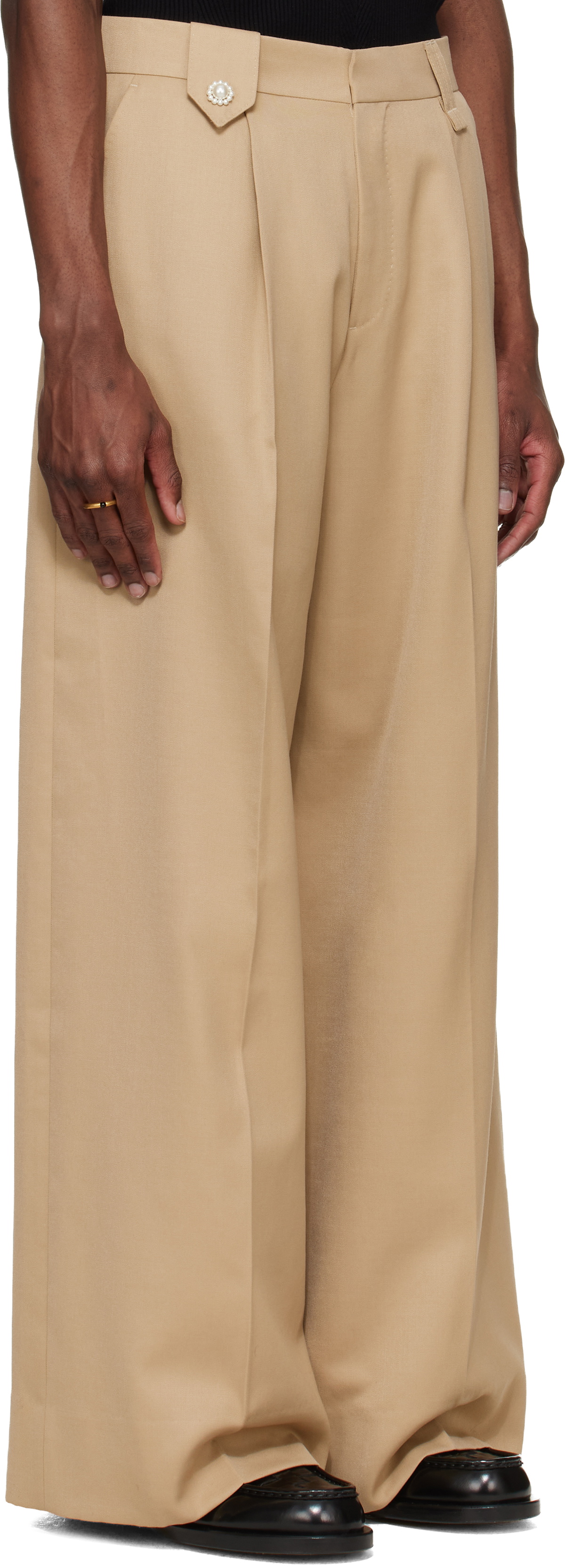 Simone Rocha Beige Wide Leg Belt Loop Tab Trousers