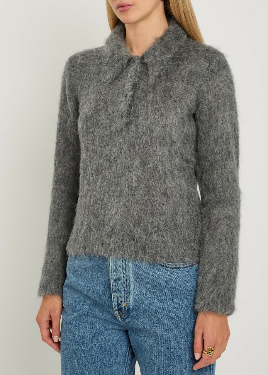 Chloe Brushed Knit Wool-blend Polo top Grey