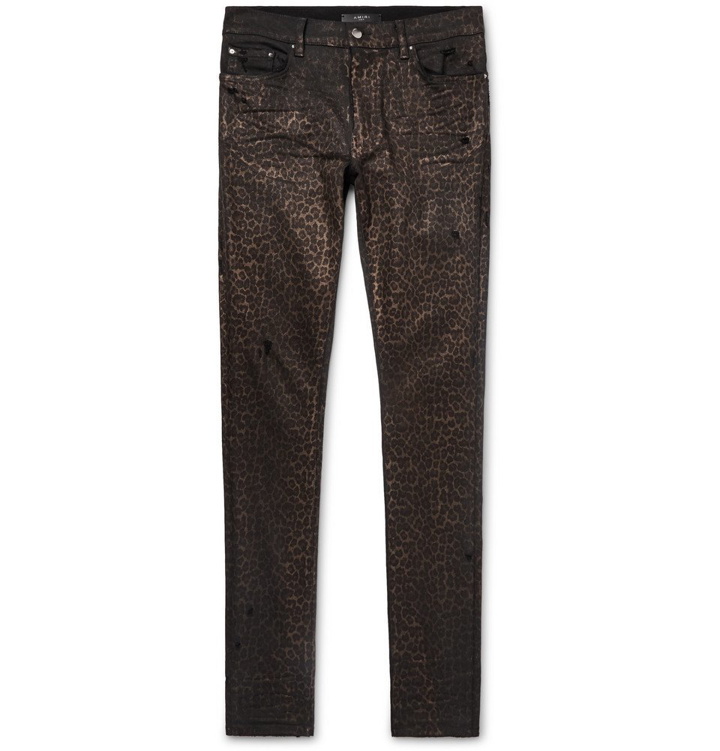 Photo: AMIRI - Skinny-Fit Metallic Leopard-Print Coated Stretch-Denim Jeans - Men - Leopard print