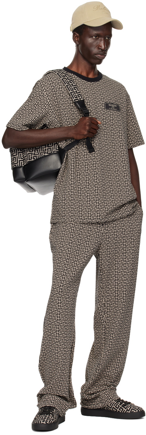 Balmain Black & Off-White Casual Monogram Sweatpants