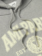 AMI PARIS - Logo-Print Cotton-Jersey Hoodie - Gray