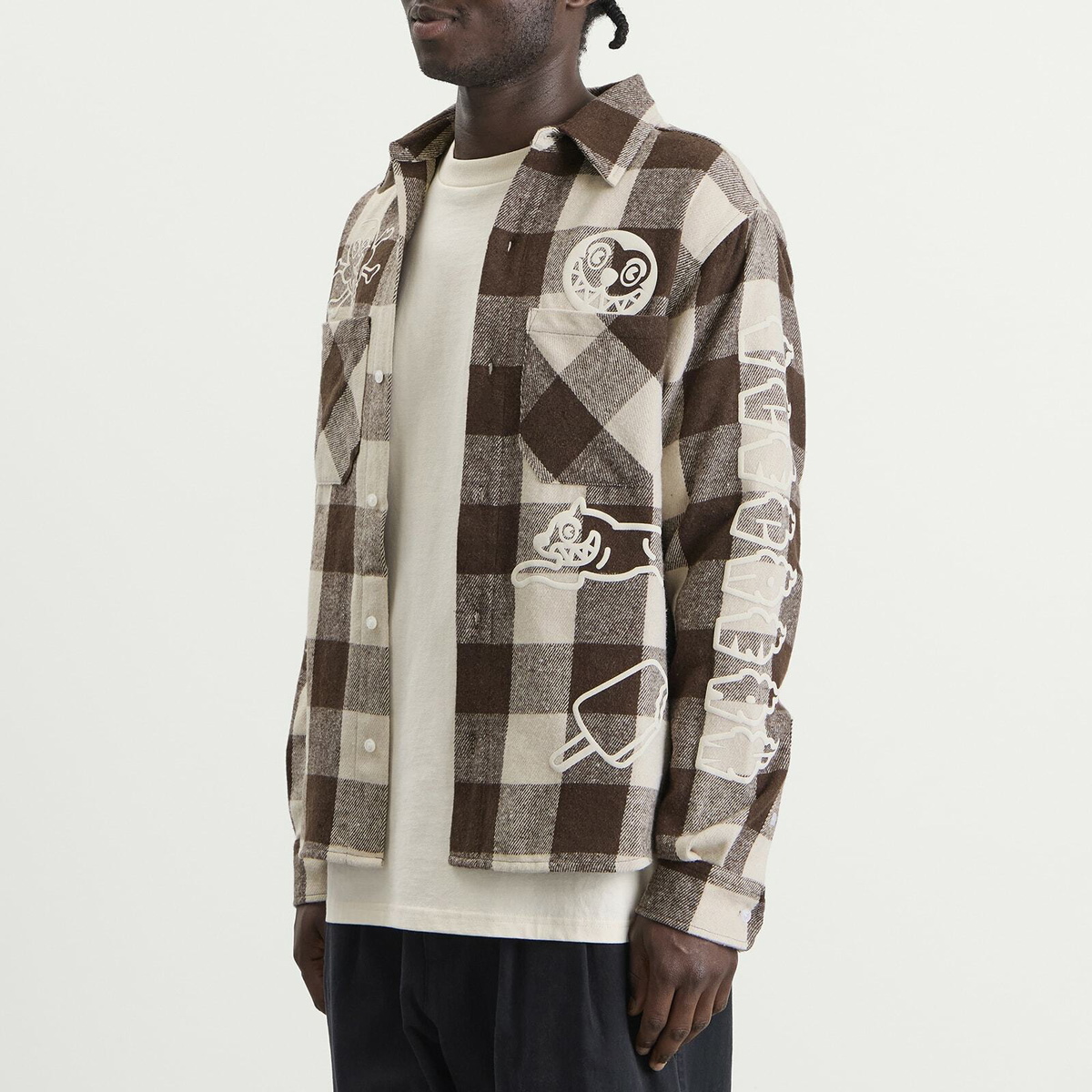 ICECREAM Men's Multi Logo Check Ls Shirt in Brown
