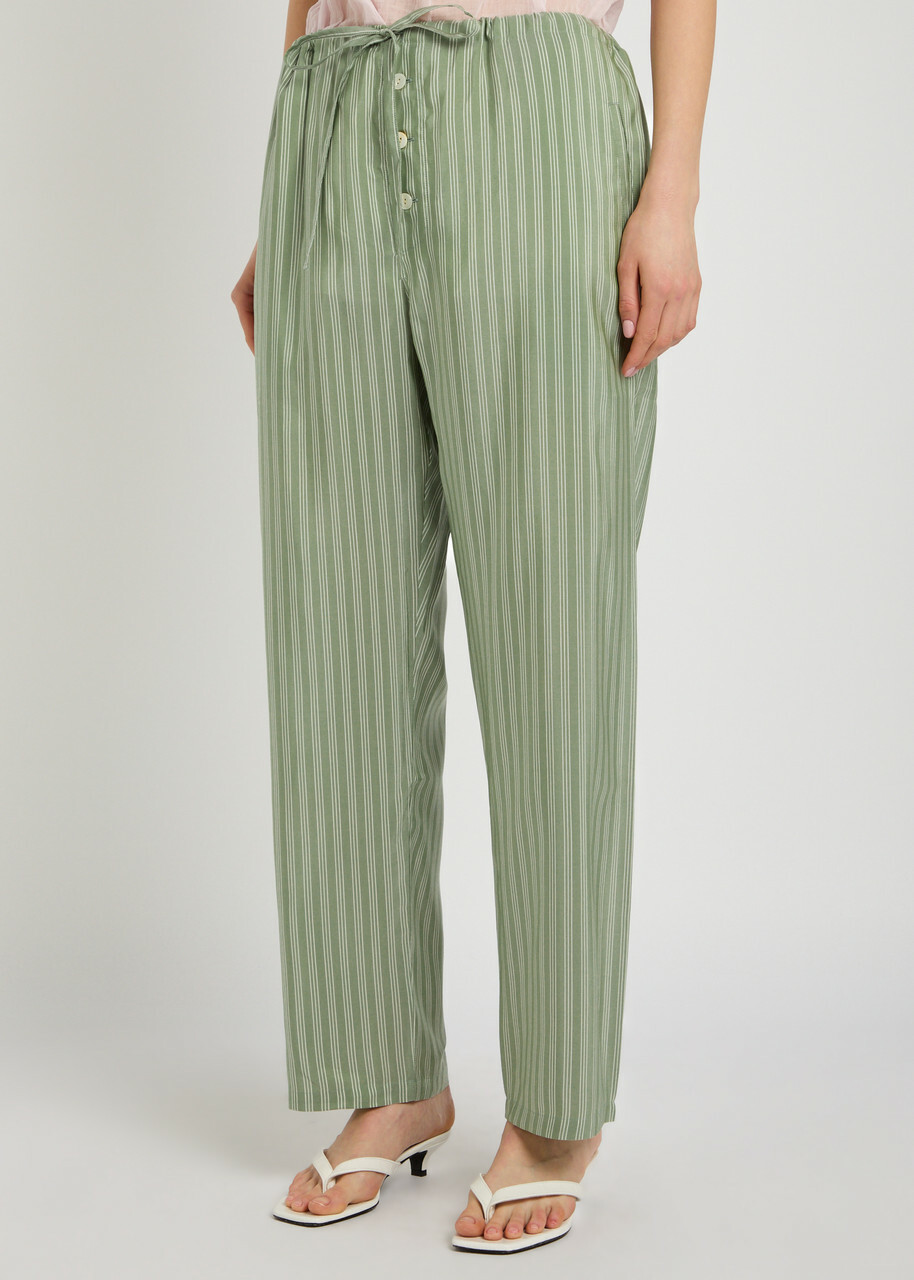 Bode Sylvan Striped Silk Trousers Green
