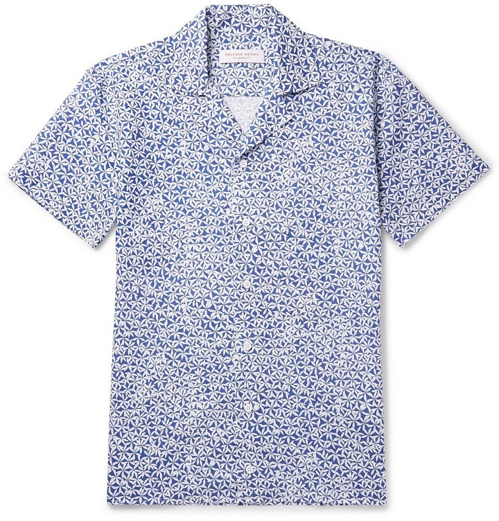 Photo: Orlebar Brown - Travis Slim-Fit Camp-Collar Printed Cotton and Linen-Blend Shirt - Men - Blue