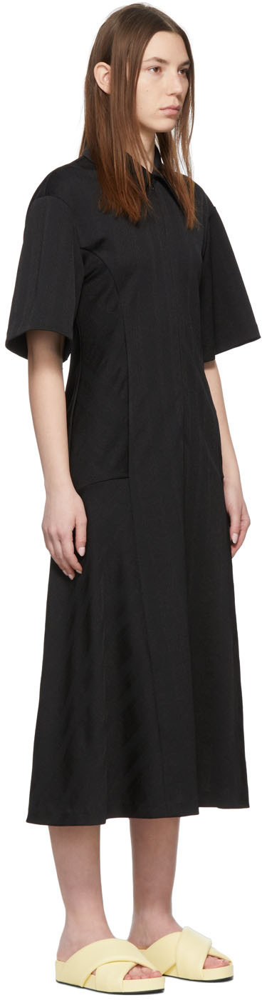 Mame Kurogouchi Black Double Layer Stripe Jersey Dress